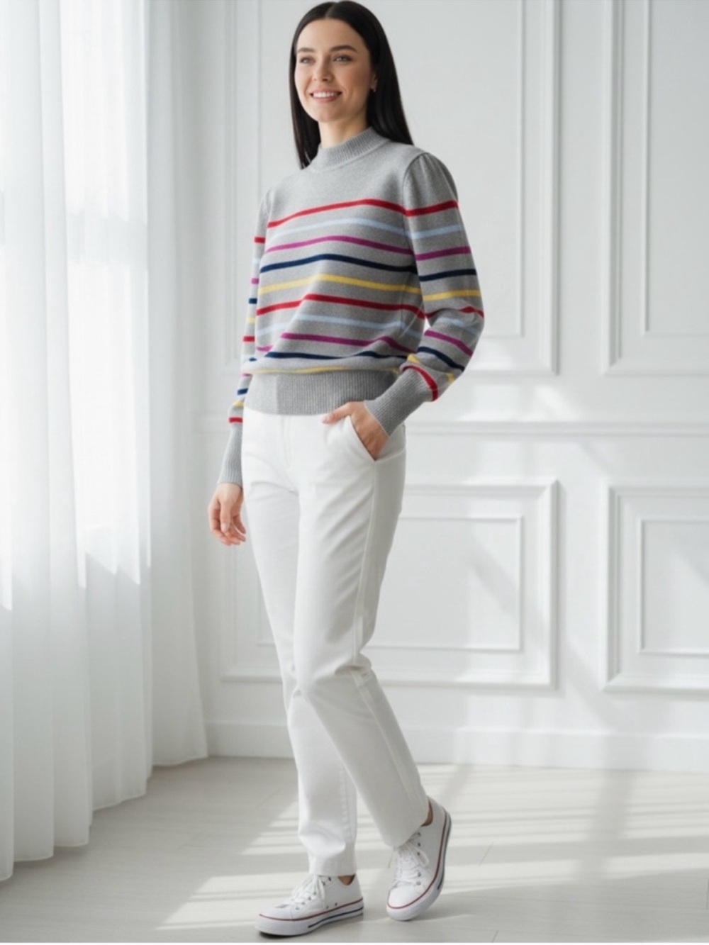 La Ligne x Target Pullover Cashmere Blend Striped Academia Cozy Sweater, Size M